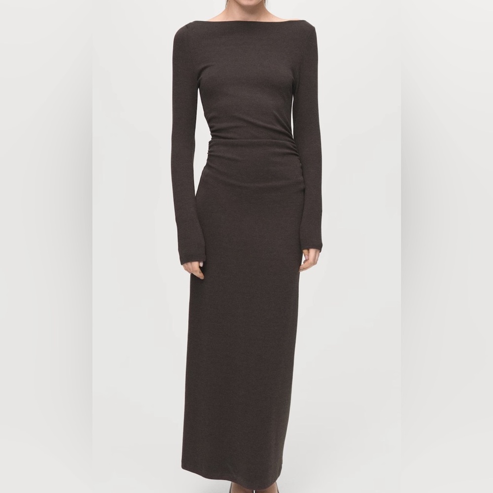 Mango Long Sleeve Brown Dress